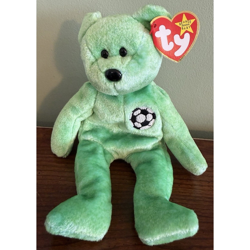 Vintage Ty Beanie Baby 1998‎ Kicks The Soccer Bear Retired  New